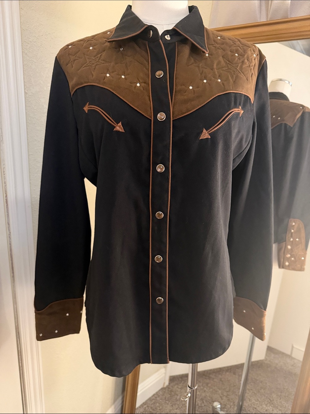 Scully Black Western Button-Down Shirt with Brown Yoke & Cuffs